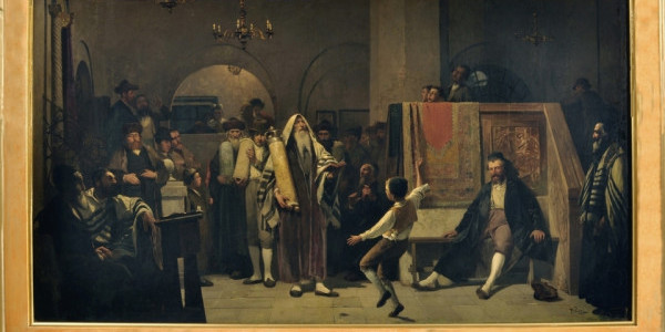 Obraz zatytułowany Simchat Tora (heb. Radość Tory) namalowany został przez Tadeusza Popiela pod koniec XIX w.  Autor, znany z akademickich przedstawień o tematyce religijnej i historycznej uk