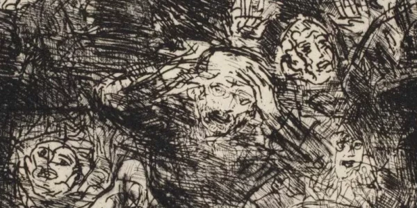 Izaak Celnikier, „Umschlagplatz (Korczak)”, inny tytuł: „Śmierć Janusza Korczaka" (detal)