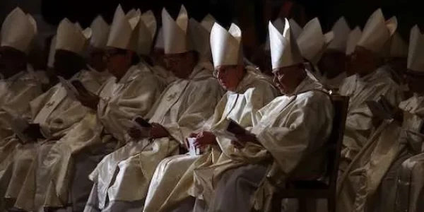 During Mass for the 60th anniversary of the beginning of the Second Vatican Council, in St. Peter's Basilica, Vatican City, October 11, 2022. (Photo by Evandro Inetti/ ZUMA Press Wire MaxPPP)
